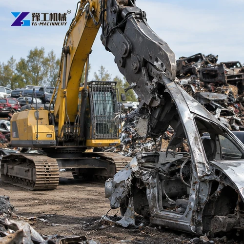 Hydraulic shear working at a vehicle-recycling facility