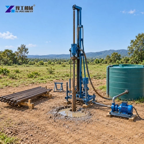Conceptual compact drilling position with separate rod storage and water equipment