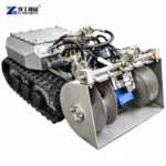Dredging Robot Silver tracked dredging unit with front working assembly and hydraulic hoses