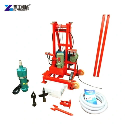 Small electric drill frame with rods, water pump and separate accessories