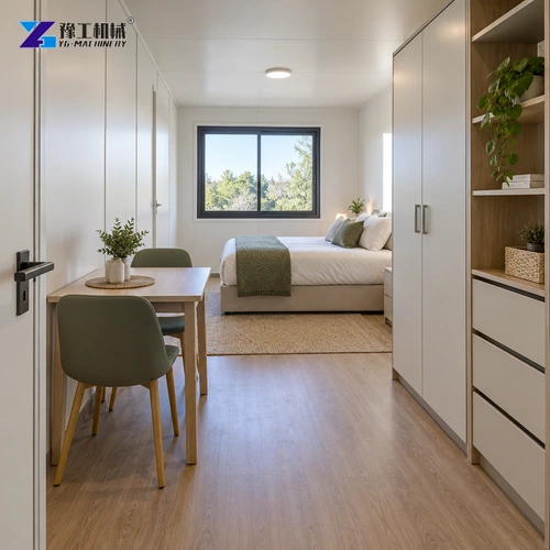 Dining furniture positioned beside an unobstructed modular-room entrance route