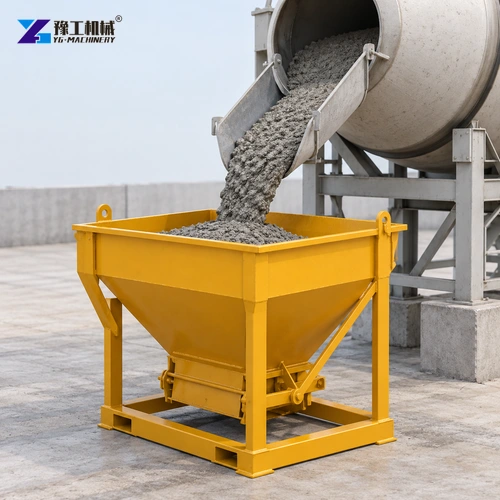 Prepared concrete feeding a hopper