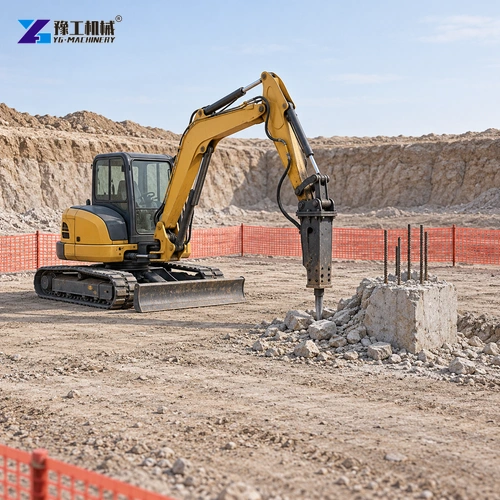 Compact excavator breaker at footing