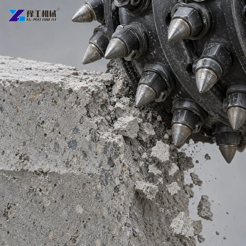 Drum cutter picks at a concrete edge