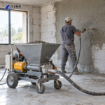Cement Plaster Spray Machine Price Illustrative cement plaster spray machine pumping mortar through a hose during interior wall application