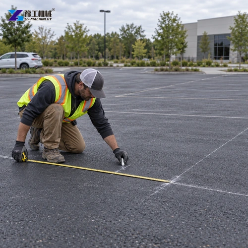 Illustration: Parking-bay layout and vehicle aisles marked before the paint pass.