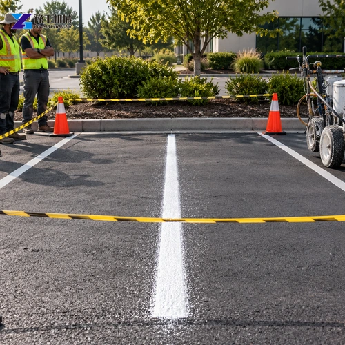 Illustration: Spray gun and paint path are cleaned after a marking test.