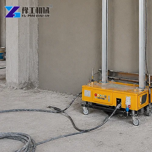 Wheeled base, controls and lower guide rails of the YG automatic wall plastering machine